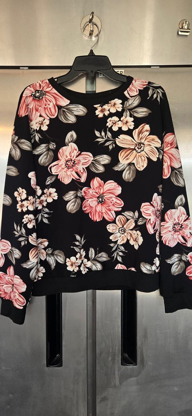 Shein Floral Print Long Sleeve Top Black Pink Size XL